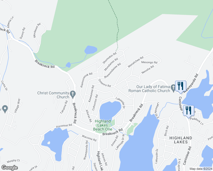 map of restaurants, bars, coffee shops, grocery stores, and more near 35 Onteora Road in Vernon Township