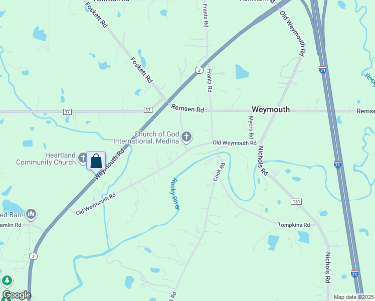 map of restaurants, bars, coffee shops, grocery stores, and more near 3398 South Weymouth Road in Medina