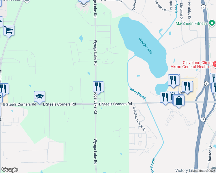 map of restaurants, bars, coffee shops, grocery stores, and more near 423 East Steels Corners Road in Stow