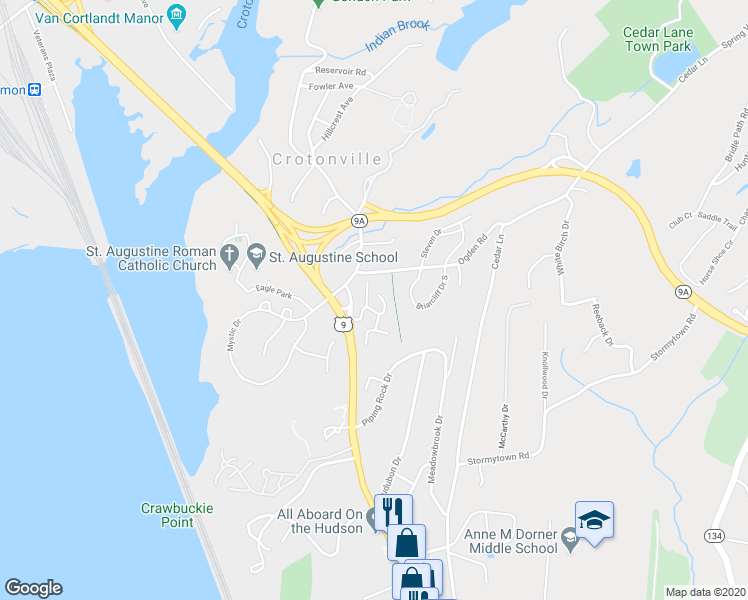 map of restaurants, bars, coffee shops, grocery stores, and more near 5 Brooke Club Drive in Ossining