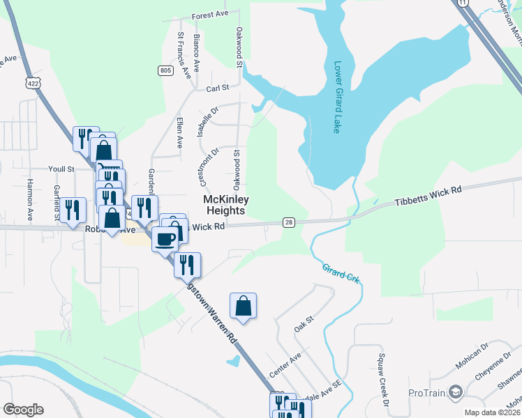 map of restaurants, bars, coffee shops, grocery stores, and more near 335 Tibbetts Wick Road in Girard