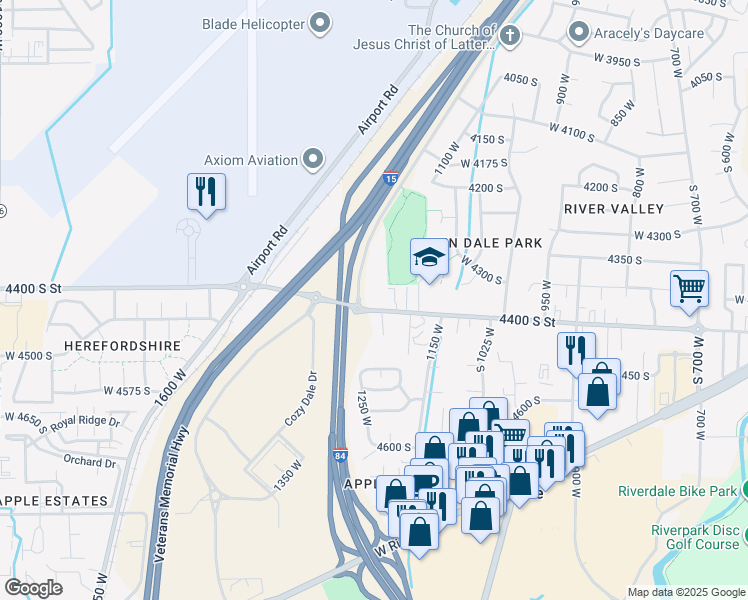 map of restaurants, bars, coffee shops, grocery stores, and more near 1198 West 4400 South in Riverdale