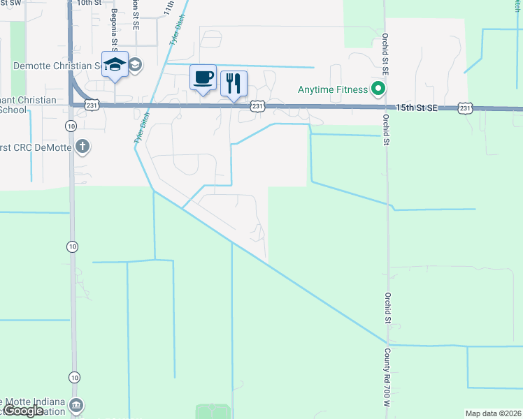 map of restaurants, bars, coffee shops, grocery stores, and more near Holly Street Southeast in De Motte
