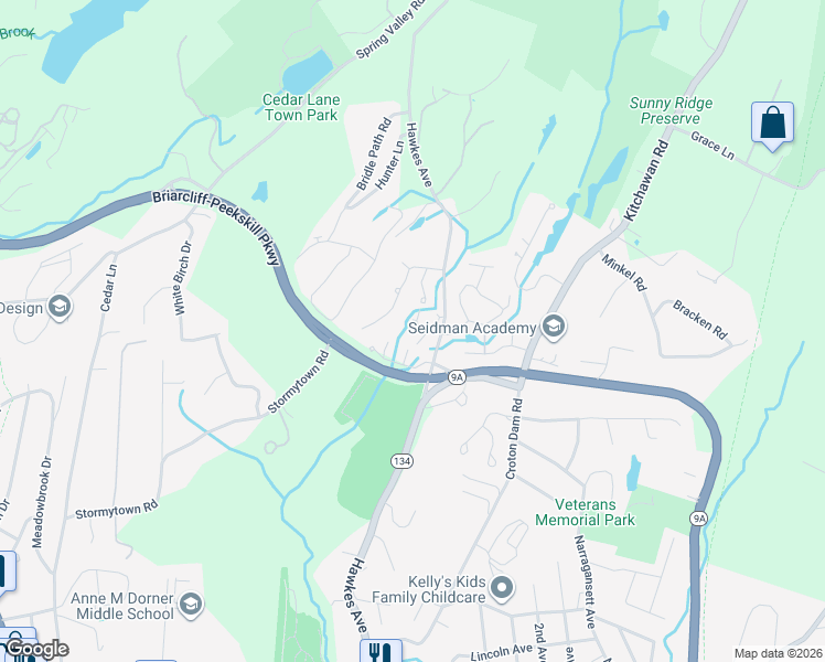 map of restaurants, bars, coffee shops, grocery stores, and more near 102 Antler Ridge in Ossining
