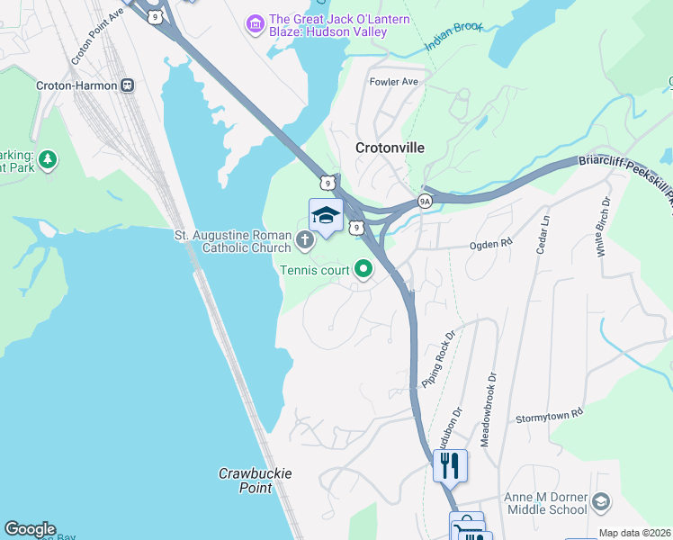 map of restaurants, bars, coffee shops, grocery stores, and more near 2 High Ridge Road in Ossining