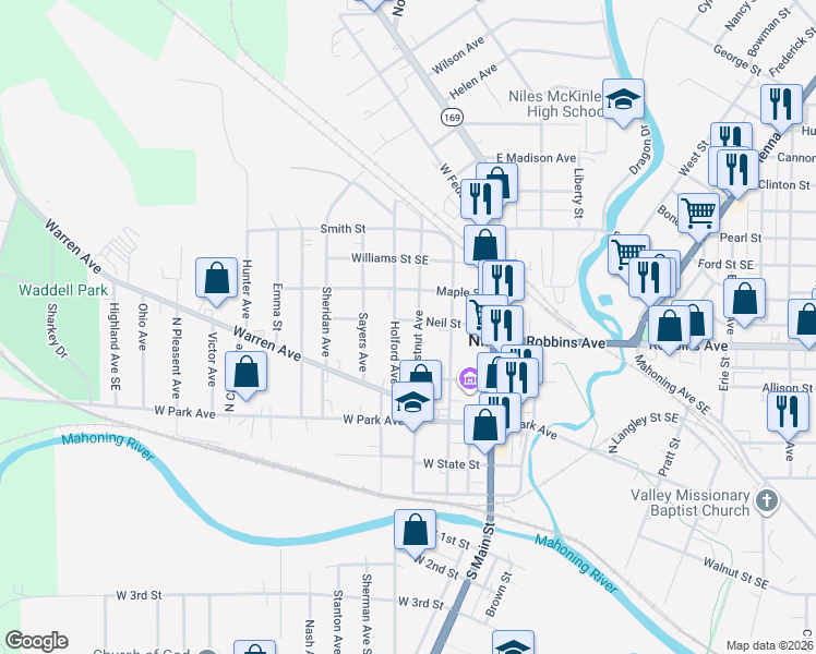 map of restaurants, bars, coffee shops, grocery stores, and more near 146 Holford Avenue in Niles