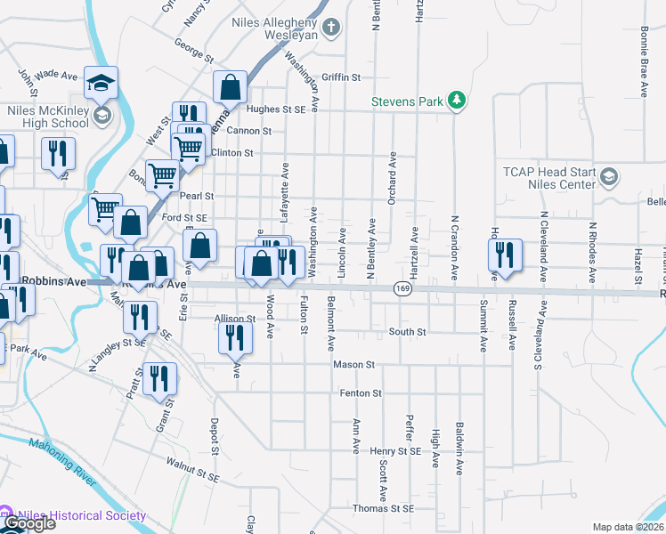 map of restaurants, bars, coffee shops, grocery stores, and more near 49 Washington Avenue in Niles