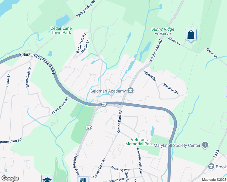 map of restaurants, bars, coffee shops, grocery stores, and more near 193 Woods Brooke Circle in Ossining