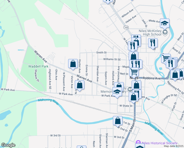 map of restaurants, bars, coffee shops, grocery stores, and more near 220 Sheridan Avenue in Niles