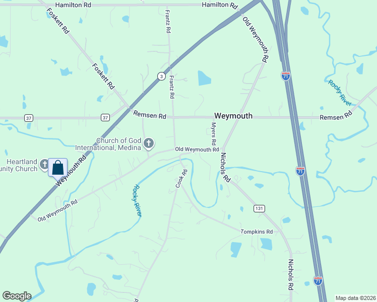 map of restaurants, bars, coffee shops, grocery stores, and more near 3384 Weymouth Road in Medina