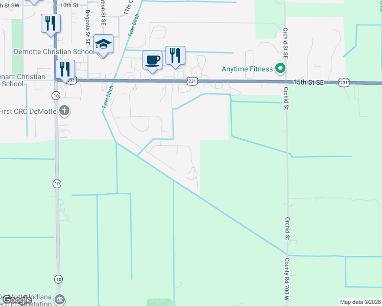 map of restaurants, bars, coffee shops, grocery stores, and more near Holly Street Southeast in De Motte