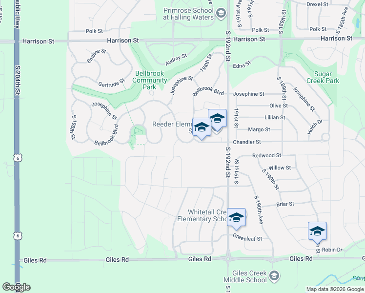 map of restaurants, bars, coffee shops, grocery stores, and more near 19503 Bellbrook Boulevard in Gretna