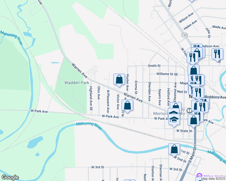 map of restaurants, bars, coffee shops, grocery stores, and more near 802 Warren Avenue in Niles