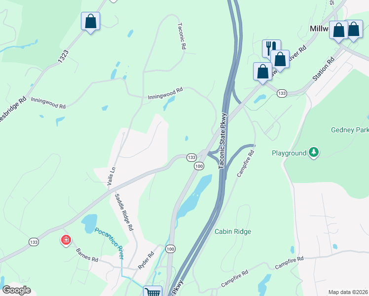 map of restaurants, bars, coffee shops, grocery stores, and more near 185 Somerstown Road in Millwood