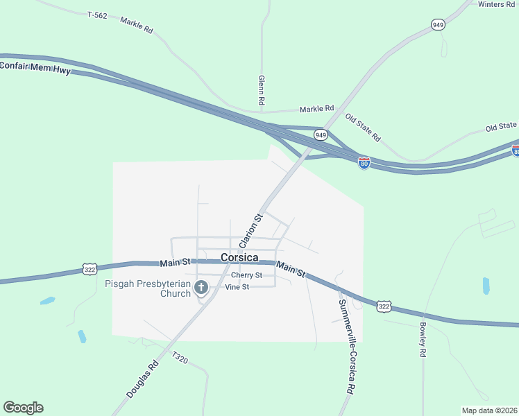 map of restaurants, bars, coffee shops, grocery stores, and more near 357 Olean Road in Corsica