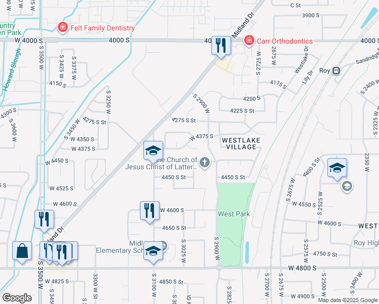 map of restaurants, bars, coffee shops, grocery stores, and more near 2957 West 4390 South in Roy