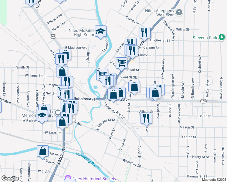 map of restaurants, bars, coffee shops, grocery stores, and more near 103 Vienna Avenue in Niles