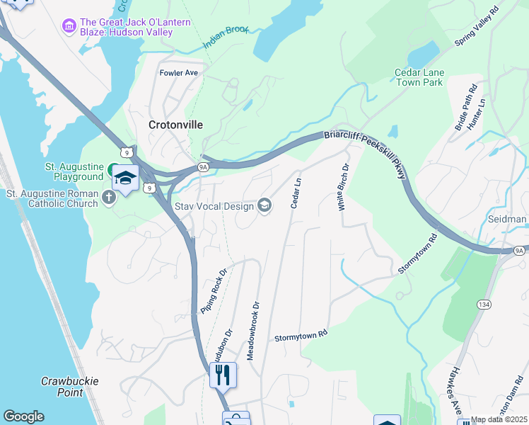 map of restaurants, bars, coffee shops, grocery stores, and more near 12 Briarcliff Drive South in Ossining