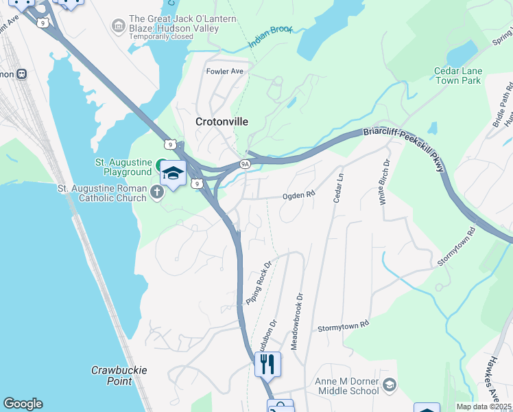 map of restaurants, bars, coffee shops, grocery stores, and more near 6 Brooke Club Drive in Ossining