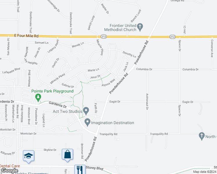 map of restaurants, bars, coffee shops, grocery stores, and more near 1231 Alyssa Way in Cheyenne