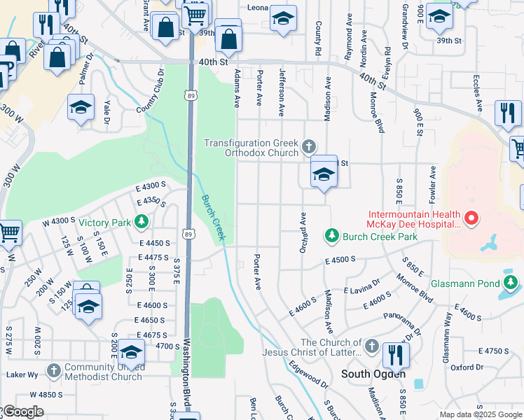 map of restaurants, bars, coffee shops, grocery stores, and more near 555 East 4300 South Street in South Ogden
