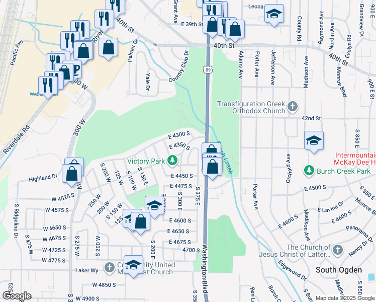 map of restaurants, bars, coffee shops, grocery stores, and more near 292 East 4400 South in Ogden