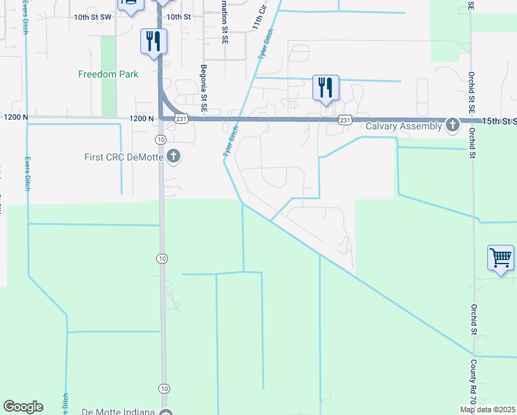 map of restaurants, bars, coffee shops, grocery stores, and more near 1813 Daisy Street Southeast in De Motte