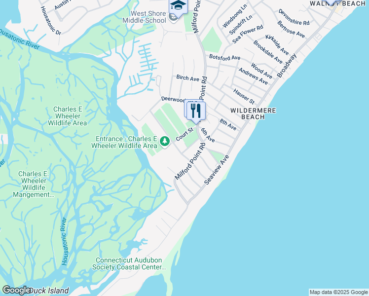 map of restaurants, bars, coffee shops, grocery stores, and more near 1 Stanley Street in Milford