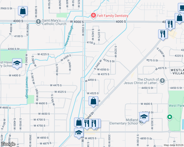 map of restaurants, bars, coffee shops, grocery stores, and more near 4402 South 3450 West in West Haven