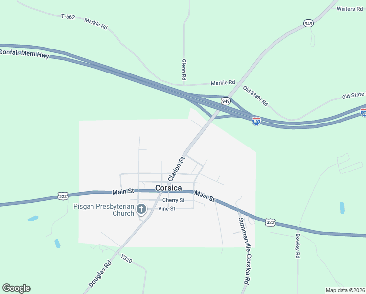 map of restaurants, bars, coffee shops, grocery stores, and more near 357 Olean Road in Corsica