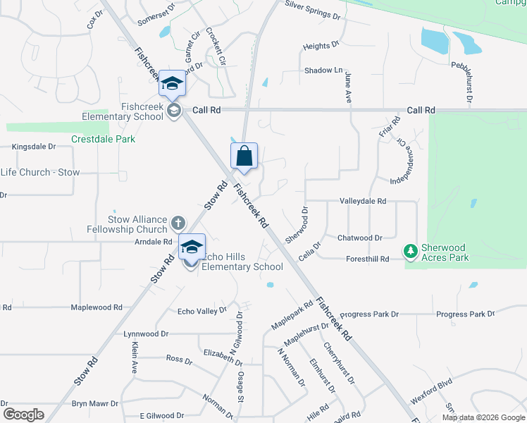 map of restaurants, bars, coffee shops, grocery stores, and more near 4887 Fishcreek Rd in Stow