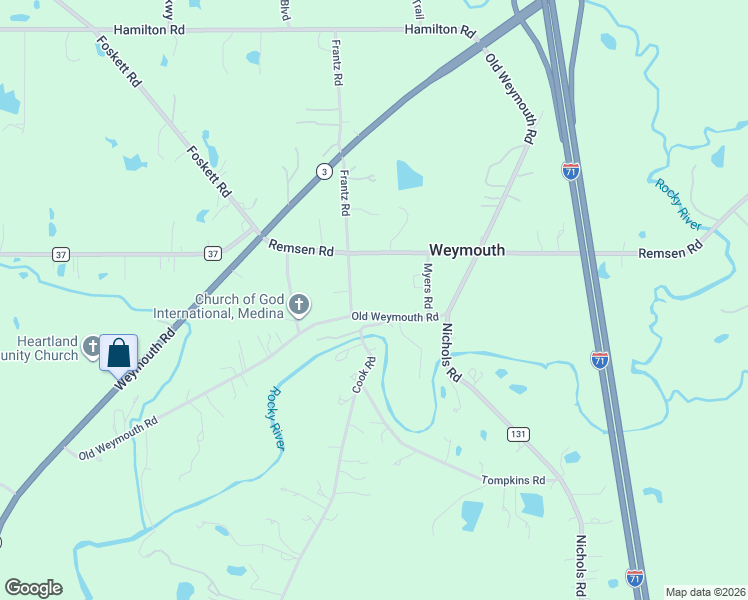 map of restaurants, bars, coffee shops, grocery stores, and more near 3384 Weymouth Road in Medina