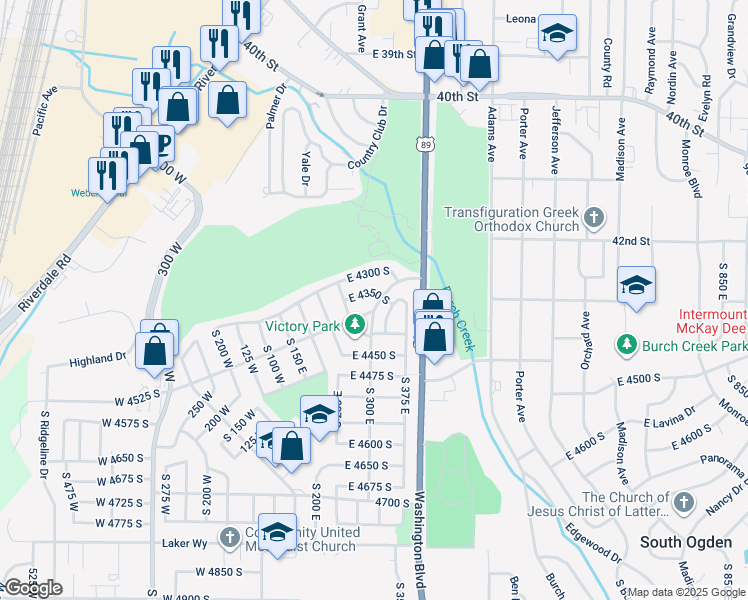 map of restaurants, bars, coffee shops, grocery stores, and more near 292 East 4400 South in Ogden