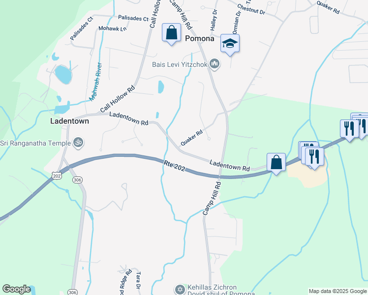 map of restaurants, bars, coffee shops, grocery stores, and more near 315 Quaker Road in Pomona