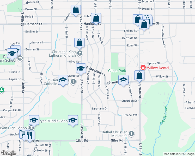 map of restaurants, bars, coffee shops, grocery stores, and more near 7610 South 40th Street in Bellevue