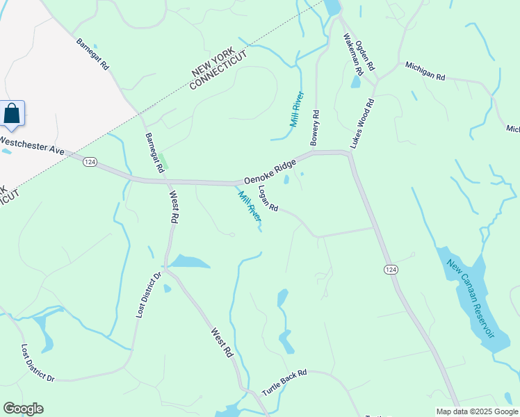 map of restaurants, bars, coffee shops, grocery stores, and more near 162 Logan Road in New Canaan