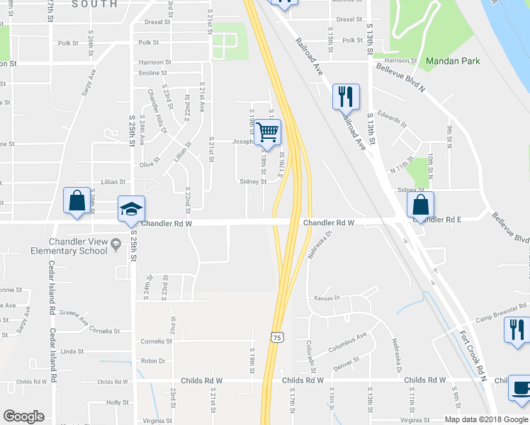 map of restaurants, bars, coffee shops, grocery stores, and more near 14206 South 18th Street in Bellevue