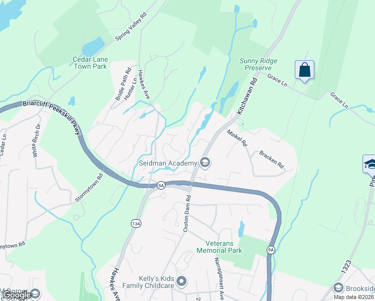 map of restaurants, bars, coffee shops, grocery stores, and more near 216 Woods Brooke Court in Ossining