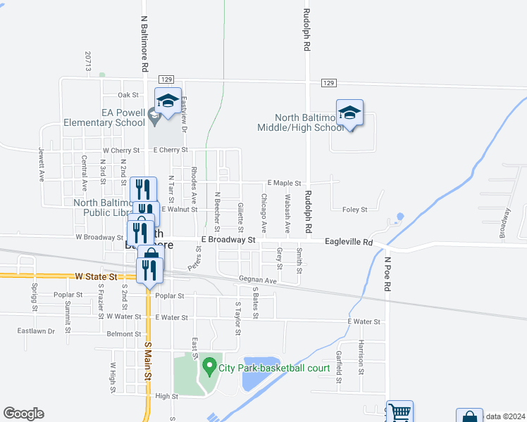 map of restaurants, bars, coffee shops, grocery stores, and more near 211 Chicago Avenue in North Baltimore