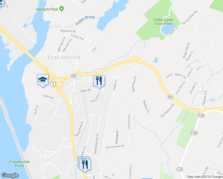 map of restaurants, bars, coffee shops, grocery stores, and more near 173 Cedar Lane in Ossining