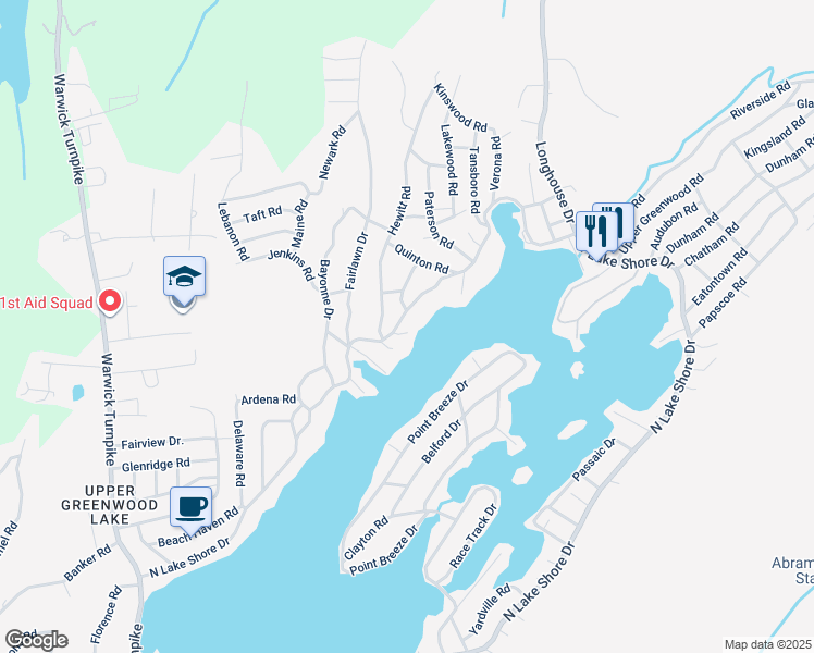 map of restaurants, bars, coffee shops, grocery stores, and more near 3 Milton Court in West Milford