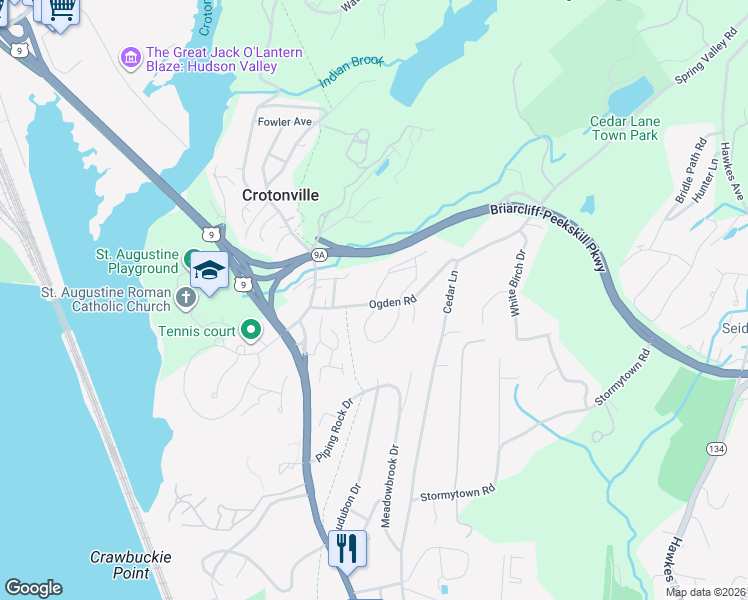 map of restaurants, bars, coffee shops, grocery stores, and more near 103 Briarcliff Drive South in Ossining