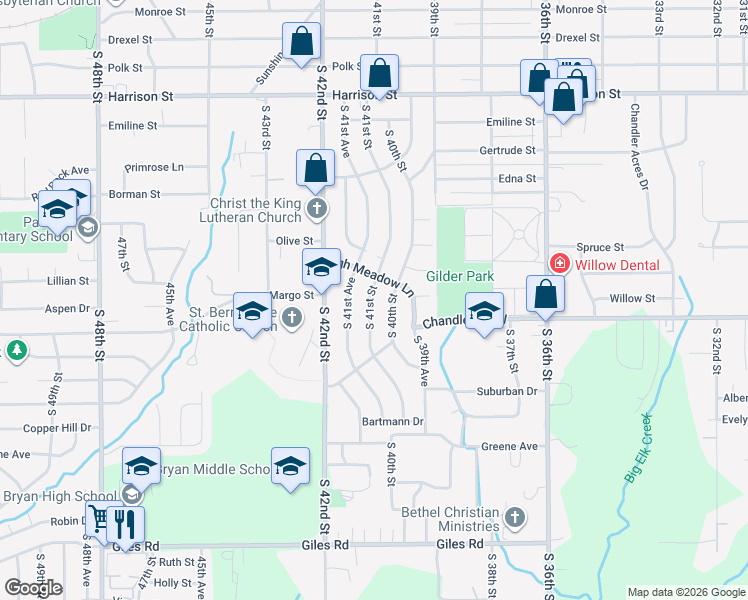 map of restaurants, bars, coffee shops, grocery stores, and more near 7610 South 40th Street in Bellevue