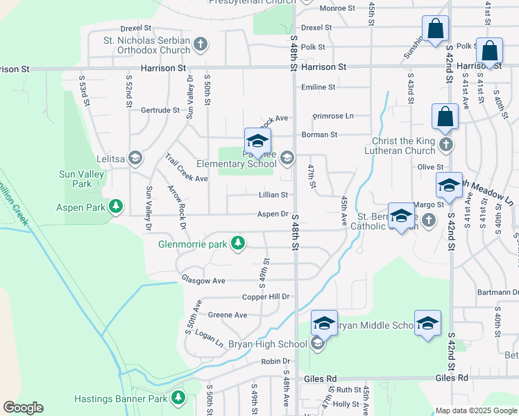 map of restaurants, bars, coffee shops, grocery stores, and more near 4910 Aspen Drive in Omaha