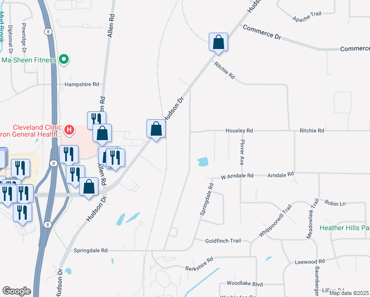 map of restaurants, bars, coffee shops, grocery stores, and more near 4330 Ellsworth Rd in Stow