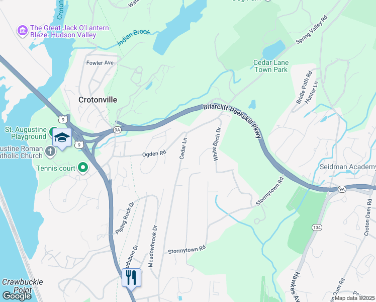 map of restaurants, bars, coffee shops, grocery stores, and more near 173 Cedar Lane in Ossining