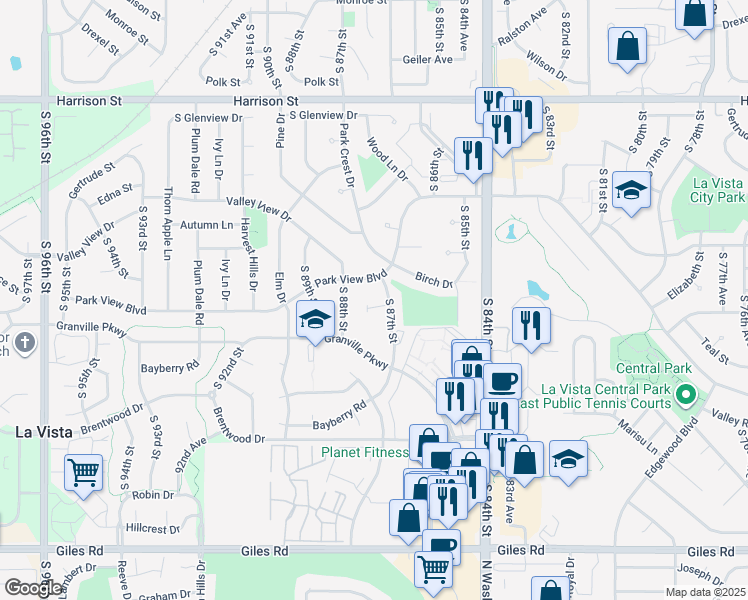 map of restaurants, bars, coffee shops, grocery stores, and more near 8707 Cherry Lane Court in La Vista