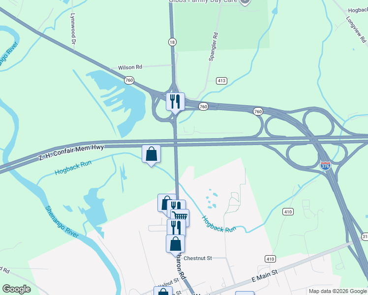 map of restaurants, bars, coffee shops, grocery stores, and more near 3407 New Castle Road in West Middlesex