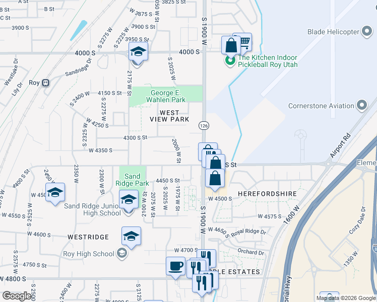 map of restaurants, bars, coffee shops, grocery stores, and more near 4362 South 2000 West in Roy