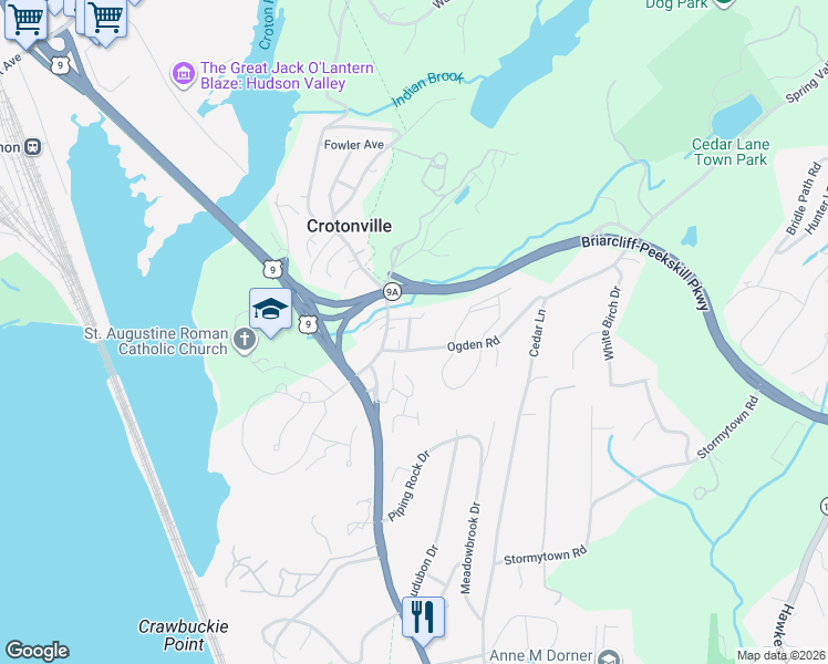 map of restaurants, bars, coffee shops, grocery stores, and more near 9 Ogden Road in Ossining